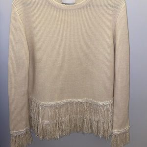 All:Row Cream Fringe Sweater
